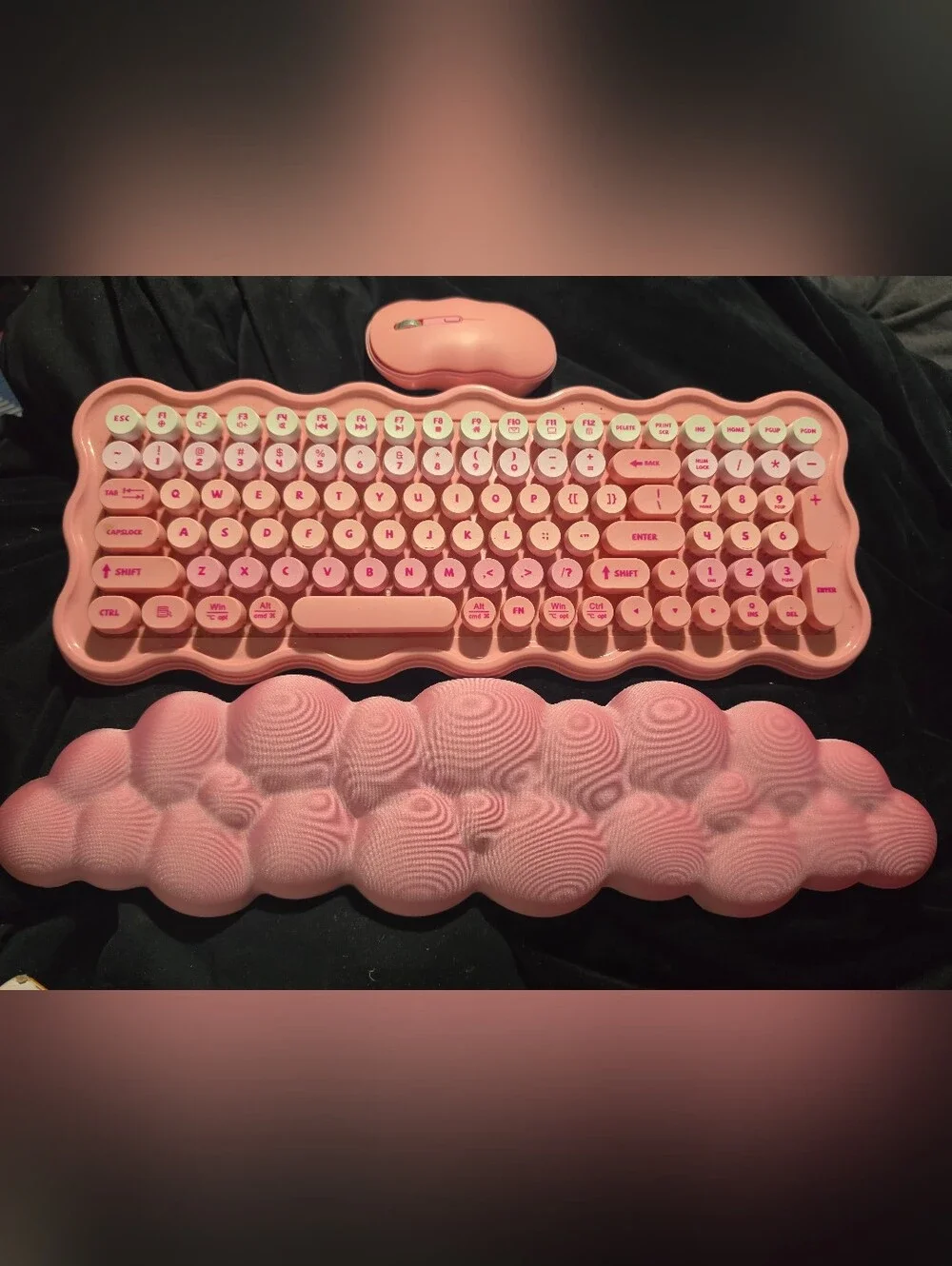Wireless Retro Pink Tablet Keyboard and Mouse Combo with Matching Wrist Rest